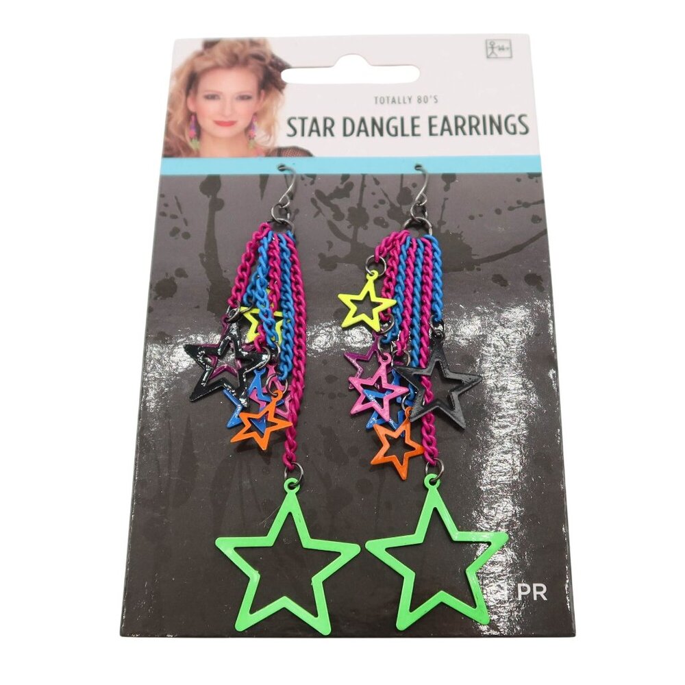 SUIT YOURSELF Retro 80s Style Neon Star Dangle Earrings NWT Cosplay Costume